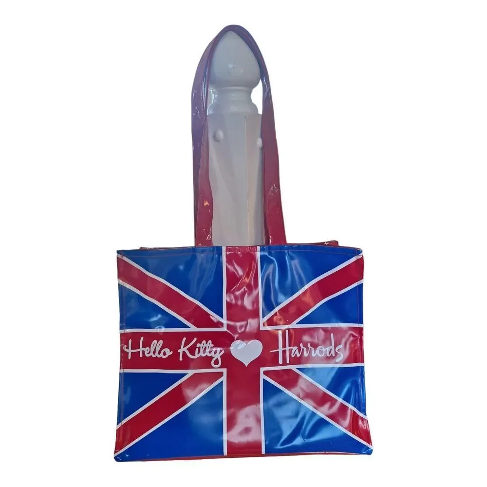 Harrods Large Hello Kitty British Flag Rare Zip Tote Shoulder Bag Sanrio NWOT